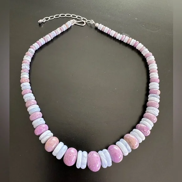 925 Silver 18" Phosphosiderite & Blue Lace Agate Beaded by Jay King - Picture 6 of 12